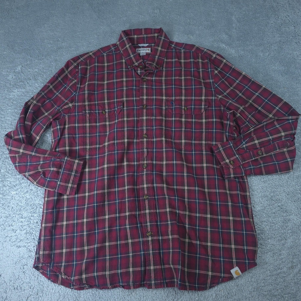 Carhartt Shirt Mens XL Red Plaid Long Sleeve Button Up Flannel Relaxed Fit